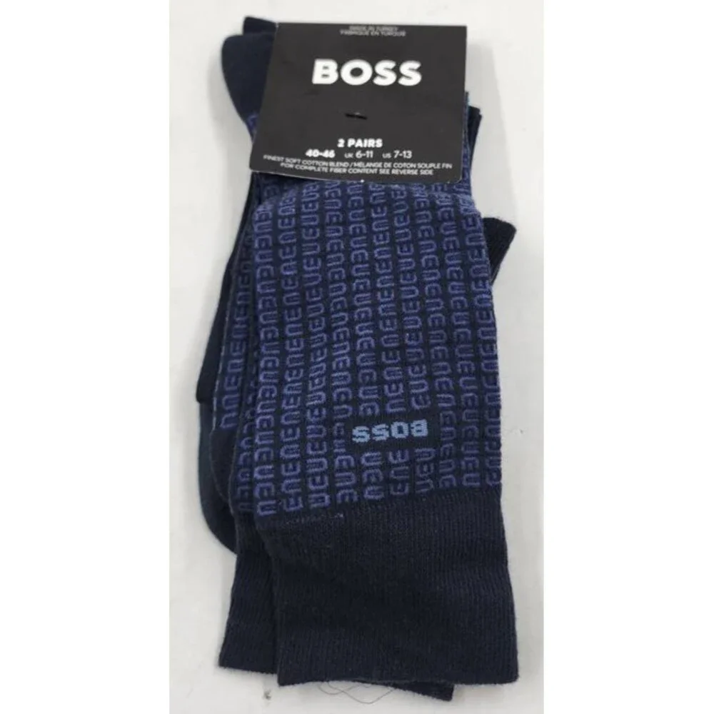 BOSS RS Mini Pattern CC Tile Socks Men's 7-13 Navy Pull On Pack of 2